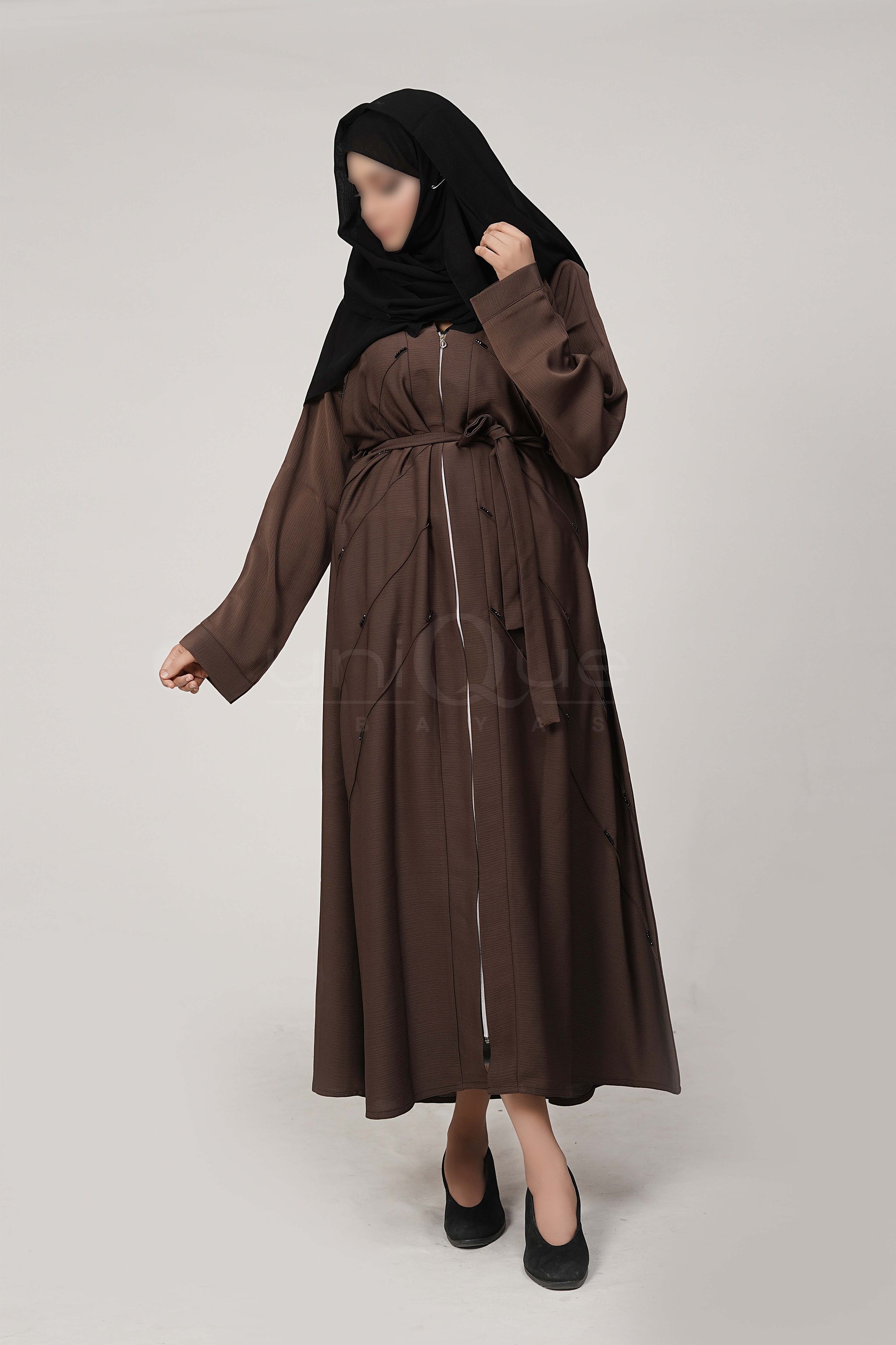 Full Zip Embellished Chocolate Abaya