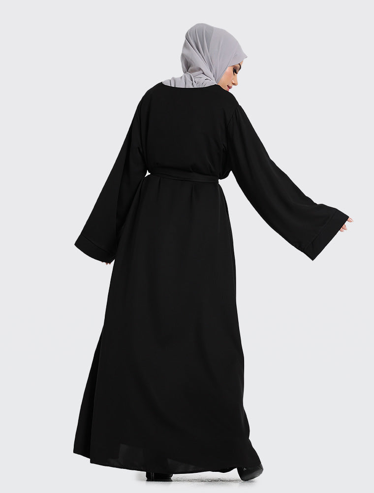 Black Plain Abaya by Uniquewallart for Women, Back Side View
