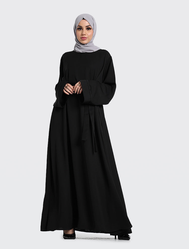 Black Plain Abaya by Uniquewallart for Women, Front Side View