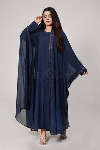 Blue Kaftan Abaya With Hoodie Uniquewallart Abaya For Women Front Side