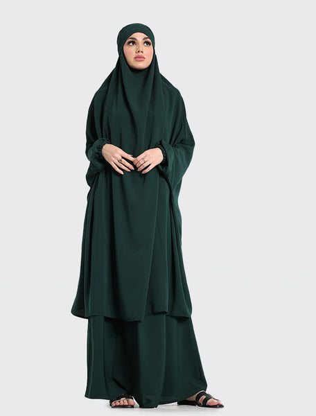 Bottle Green 2 Piece Jilbab Uniquewallart Affordable abayas Front Side