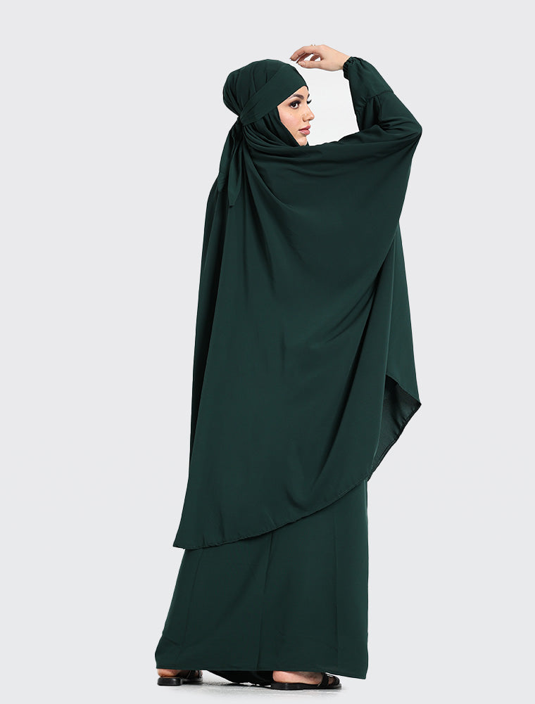 Bottle Green 2 Piece Jilbab Uniquewallart Affordable abayas Back Right-side