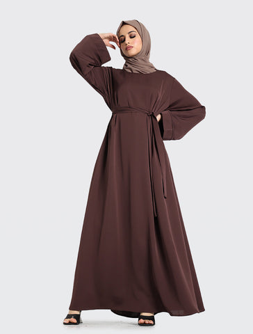Brown Plain Baya Uniquewallart Abaya For Women Front Side Detailed