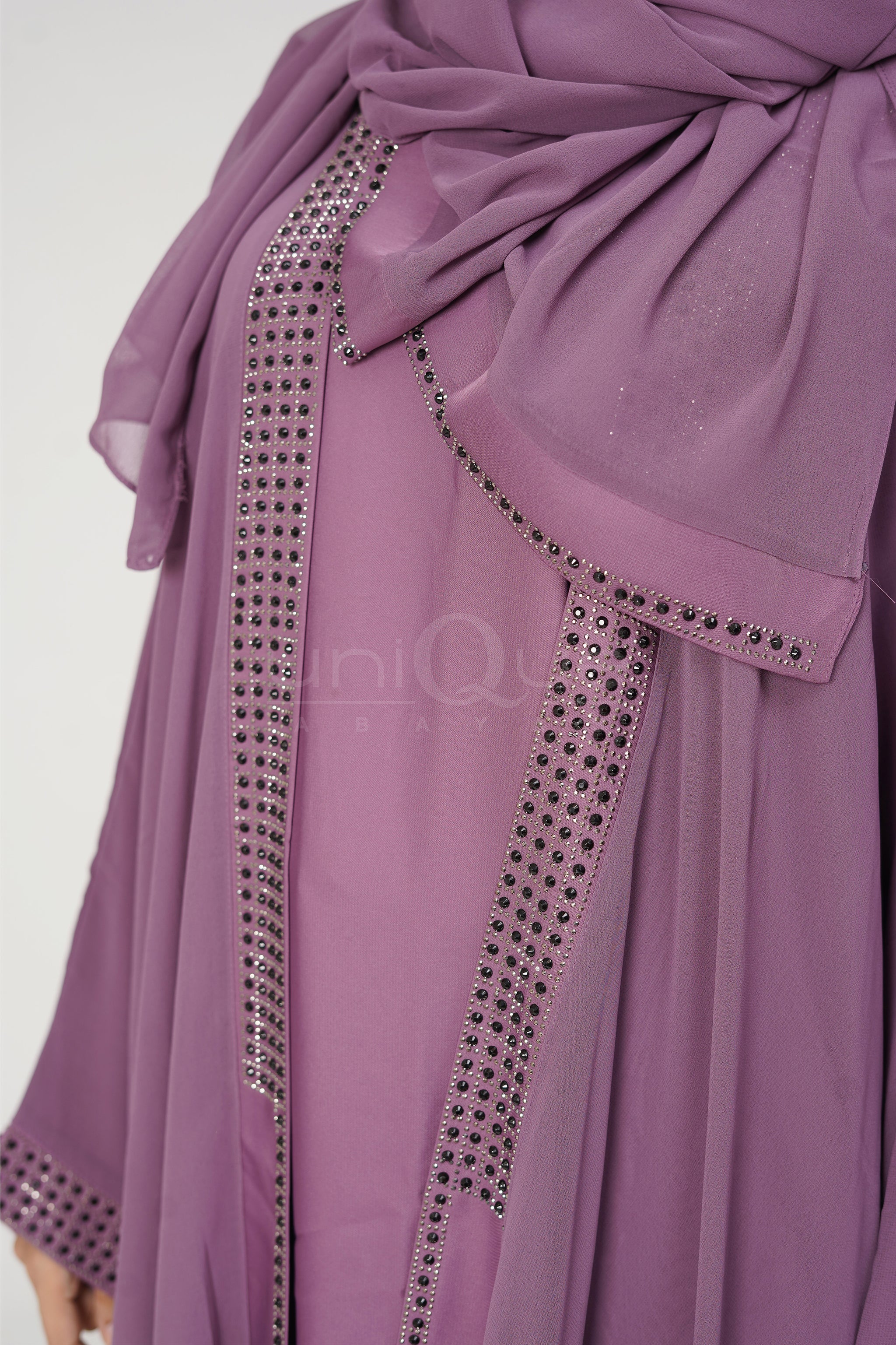 Chiffon Batwing Purple Abaya by Uniquewallart Abaya for Women, Fabric Detail