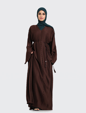 Chocolate Pleated Abaya Muslim Women Clothing Uniquewallart Abaya For Women Front Side
