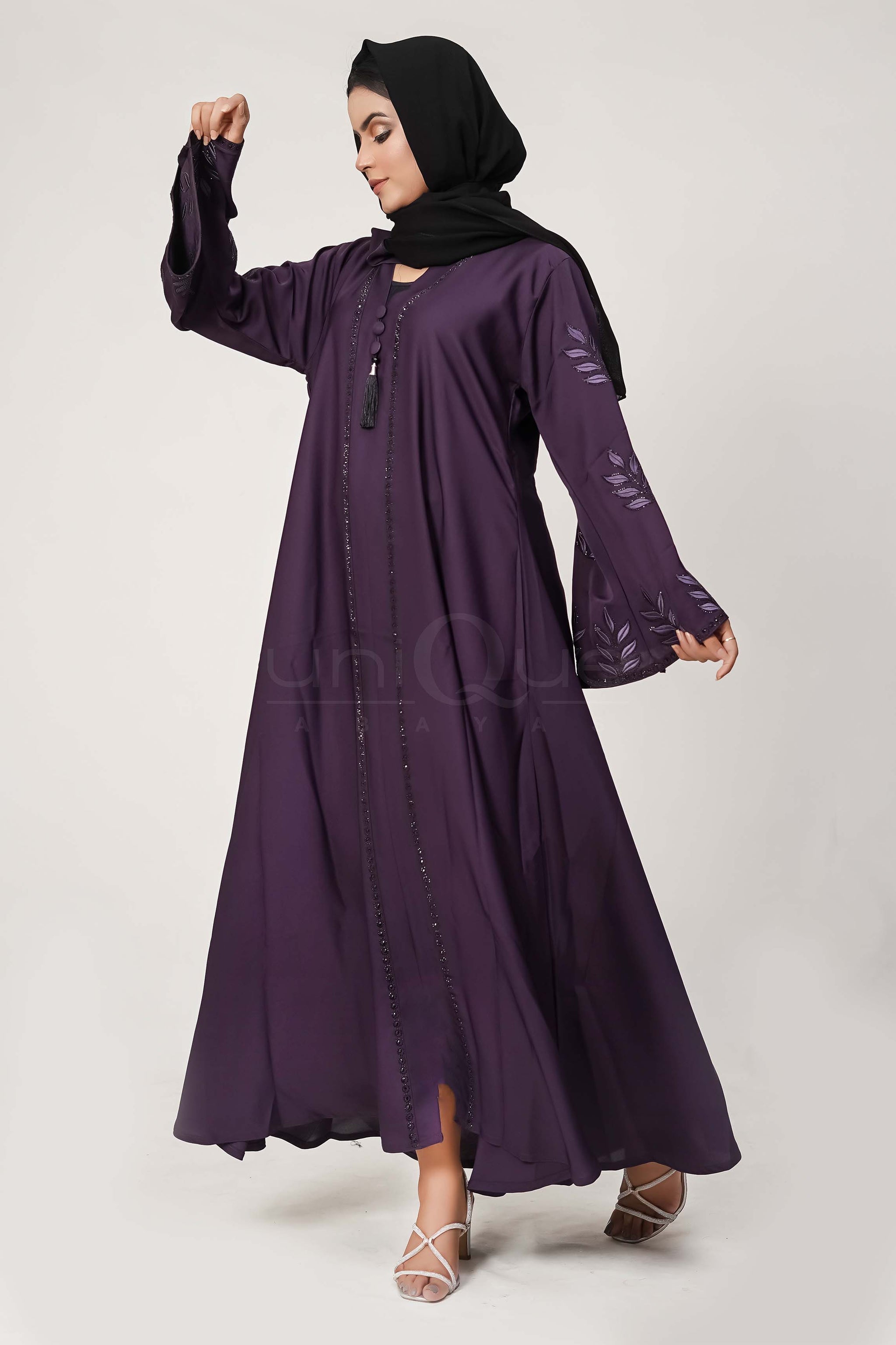 Embroidered Stone Purple Abaya by Uniquewallart Abaya for Women, Full Length