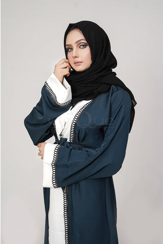 Essential Green Abaya by Uniquewallart Abaya for Women, Front Side Close-Up