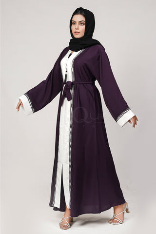 Essential Purple Abaya by Uniquewallart Abaya for Women, Front Side Detailed View