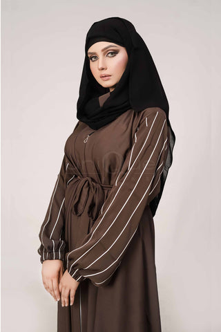 Full Zip Brown Abaya Uniquewallart Abaya For Women Front Side Close Up