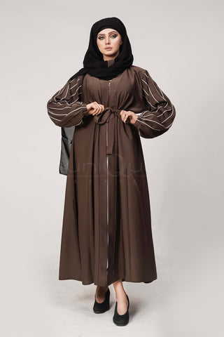Full Zip Brown Abaya Uniquewallart Abaya For Women Front Side