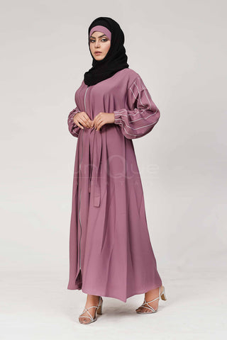 Full Zip Pink Abaya Uniquewallart Abaya For Women Front Side Detailed
