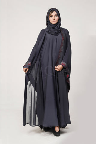 Grey Kaftan Abaya With Hoodie Uniquewallart Abaya For Women Front Side