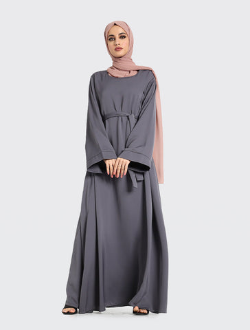 Grey Plain Abaya by Uniquewallart for Women, Front Side View