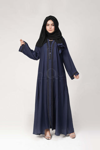 Lace Tassel Blue Abaya by Uniquewallart Abaya for Women, Front Side View