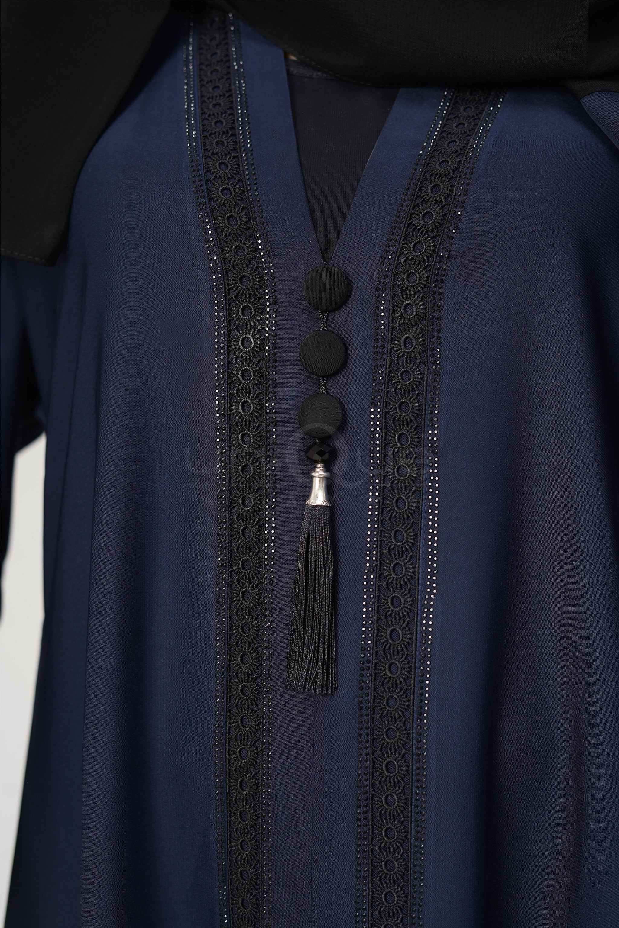 Lace Tassel Blue Abaya by Uniquewallart Abaya for Women, Full Length