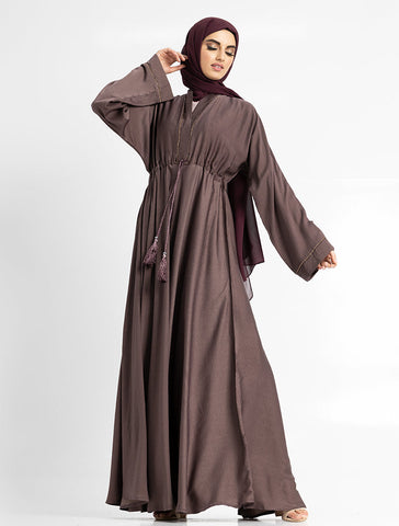 Mauve Empress Front Closed Abaya for Women by Uniquewallart Abaya for Women, Front Side Detailed View
