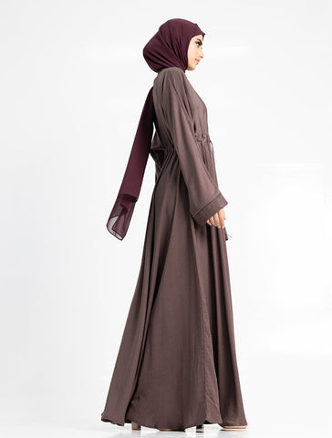 Mauve Empress Front Closed Abaya for Women by Uniquewallart Abaya for Women, Side View