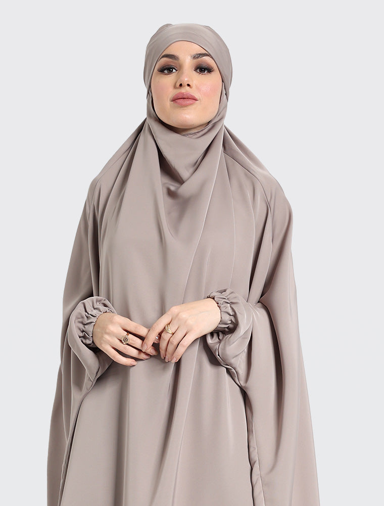 Mocha 1 Piece Jilbab Uniquewallart Affordable Abayas Front Side Close Up