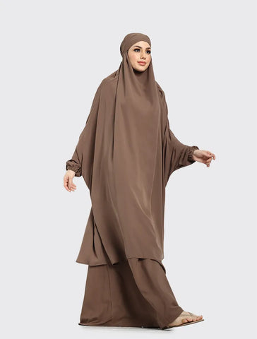Mocha 2 Piece Jilbab by Uniquewallart Abaya for Women, Side View