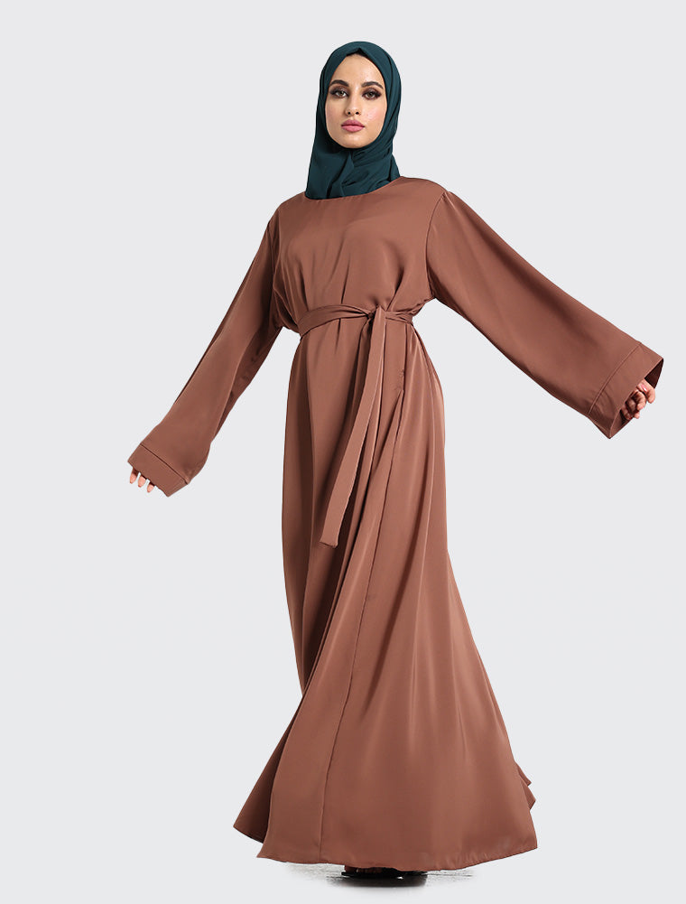 Mocha Plain Abaya Uniquewallart Abaya For Women Front Side Detailed