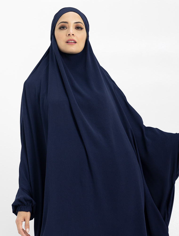 Navy 2 Piece Jilbab Uniquewallart Abaya For Women Front Side Close Up Detailed