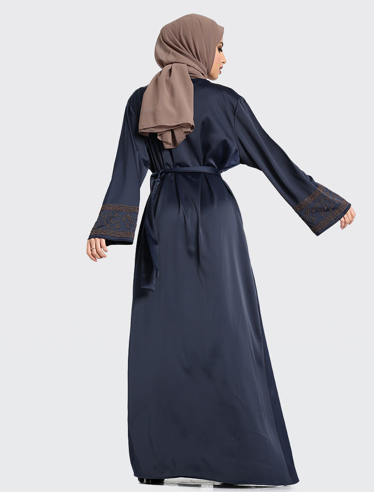 Navy Kimono Open Abaya Muslim Womens Clothing by Uniquewallart Abaya for Women, Back Side View