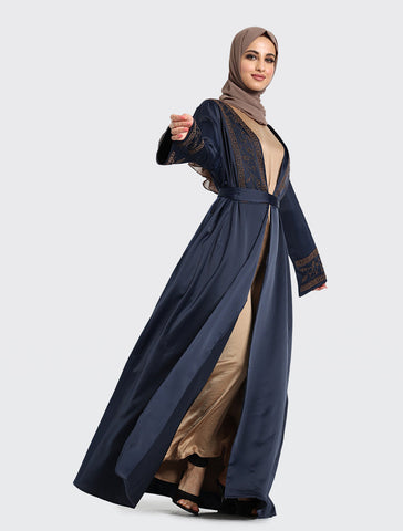 Navy Kimono Open Abaya Muslim Womens Clothing by Uniquewallart Abaya for Women, Front Side View
