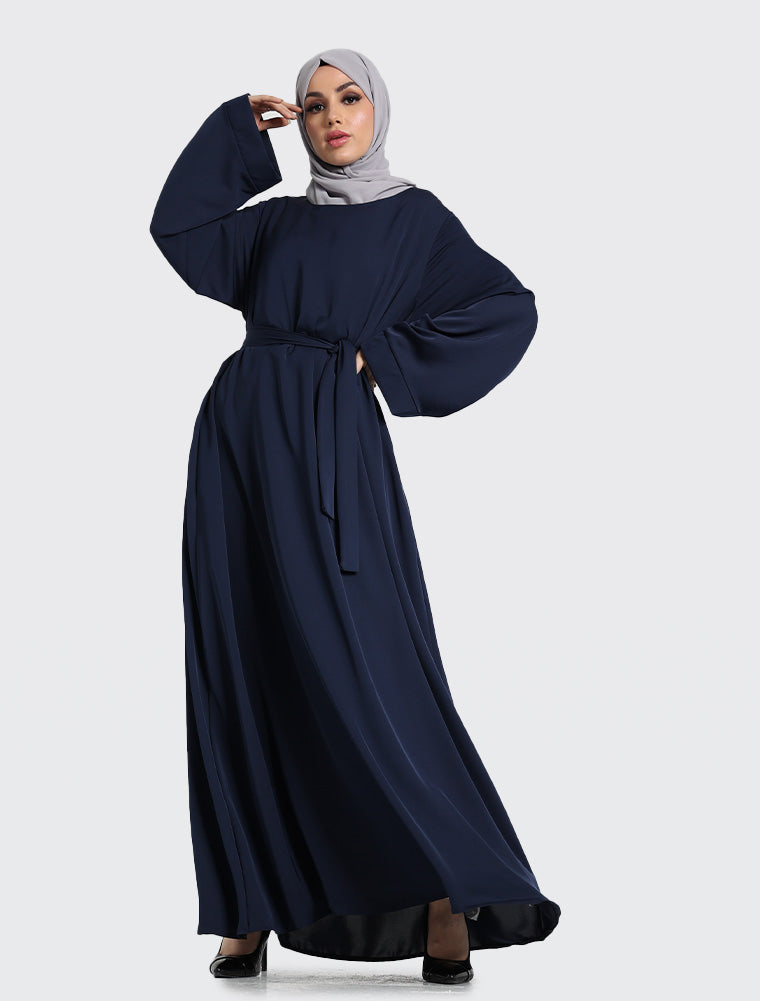 Navy Plain Abaya Uniquewallart Abaya For Women Front Side Detailed
