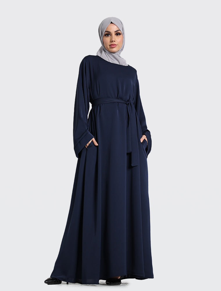 Navy Plain Abaya Uniquewallart Abaya For Women Front Side
