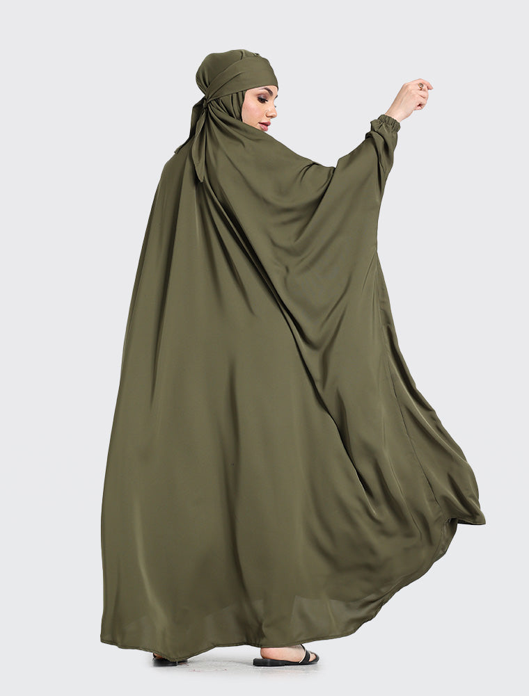 Olive 1 Piece Jilbab Uniquewallart Abaya for Women Backt Side Detailed