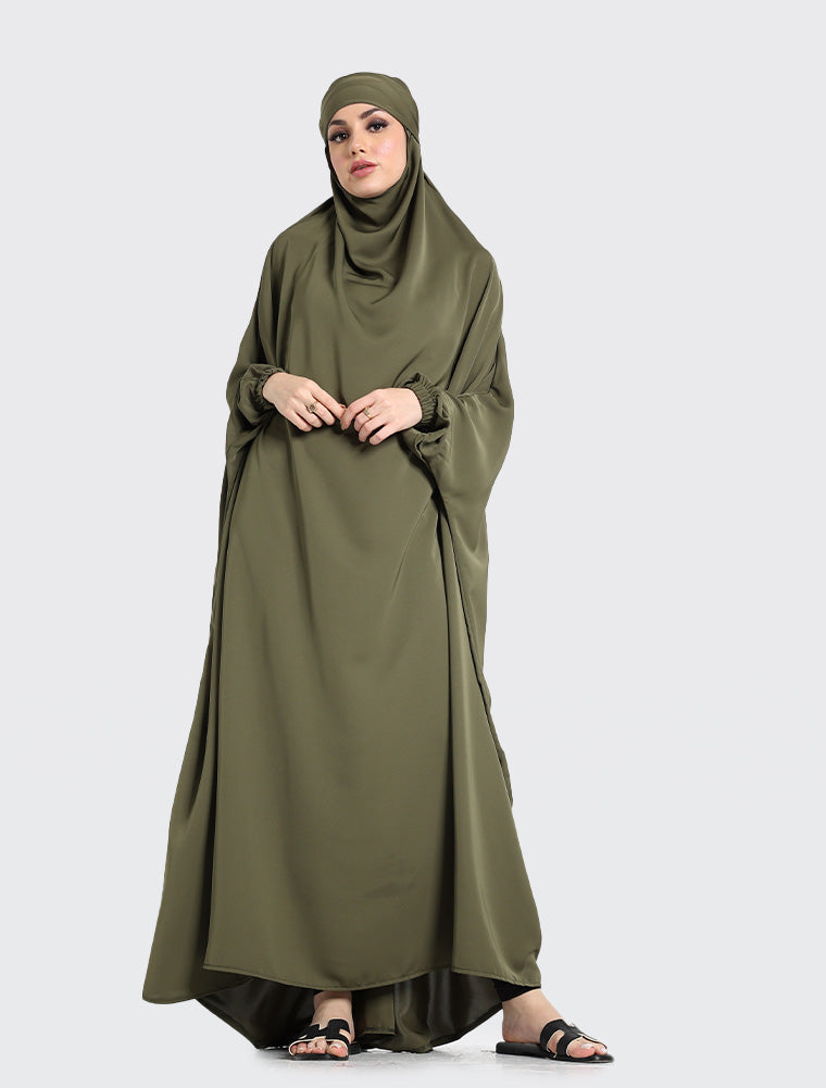 Olive 1 Piece Jilbab Uniquewallart Abaya for Women Front Side Detailed