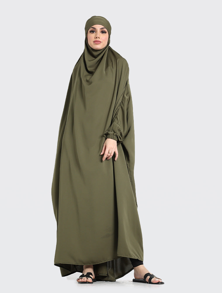 Olive 1 Piece Jilbab Uniquewallart Abaya for Women Front Side