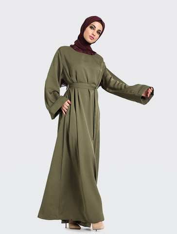 Olive Plain Abaya Uniquewallart Abaya for Women Front Side detailed