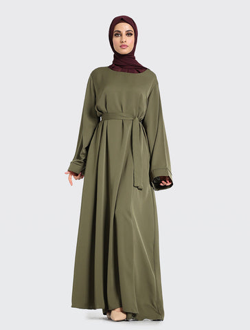 Olive Plain Abaya Uniquewallart Abaya for Women Front Side