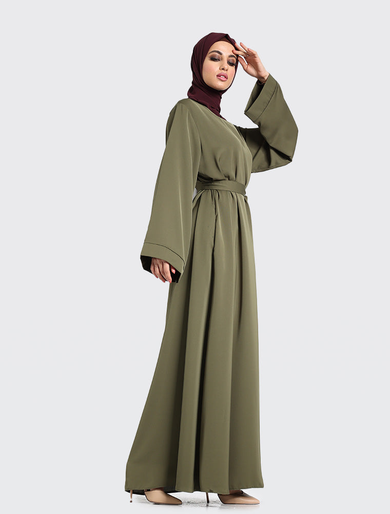 Olive Plain Abaya Uniquewallart Abaya for Women Right detailed