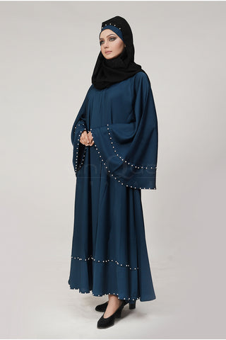 Pearl Umbrella Blue Abaya by Uniquewallart Abaya for Women, Front Side View