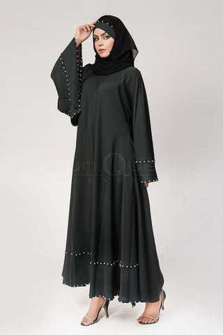 Pearl Umbrella Green Abaya by Uniquewallart Abaya for Women, Front Side View