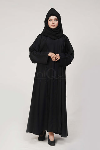 Pleated Stone Black Abaya by Uniquewallart Abaya for Women, Front Side View