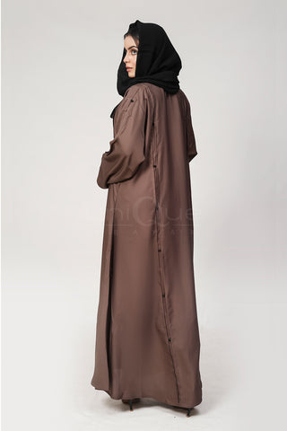 Pleated Stone Brown Abaya by Uniquewallart Abaya for Women, Back Side View