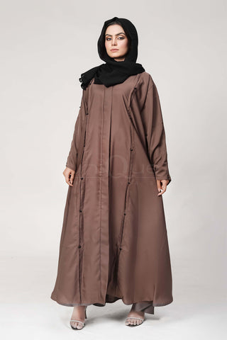 Pleated Stone Brown Abaya by Uniquewallart Abaya for Women, Front Side View