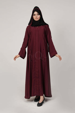 Pleated Stone Plum Abaya by Uniquewallart Abaya for Women, Front Side View
