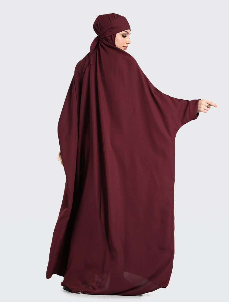Plum 1 Piece Jilbab by Uniquewallart Abaya for Women, Back Side View