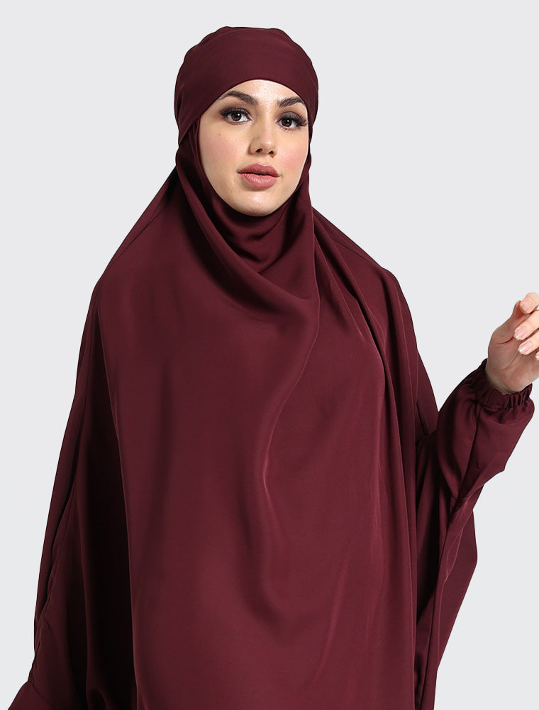 Plum 1 Piece Jilbab by Uniquewallart Abaya for Women, Front Side Close-Up