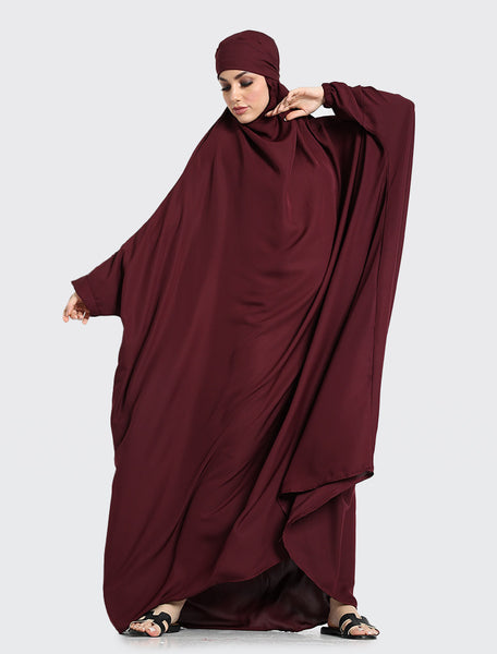 Plum 1 Piece Jilbab by Uniquewallart Abaya for Women, Front Side Detailed View
