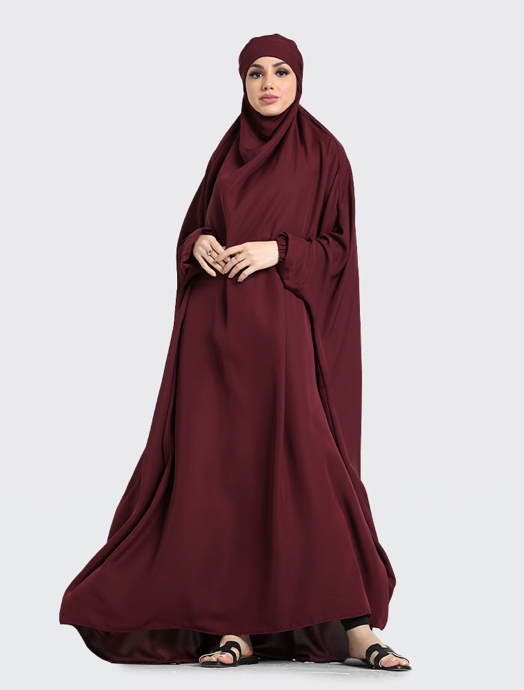 Plum 1 Piece Jilbab by Uniquewallart Abaya for Women, Front Side View