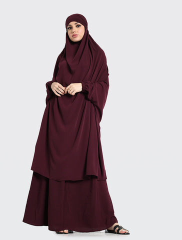 Plum 2 Piece Jilbab Uniquewallart Abaya for Women Front Side