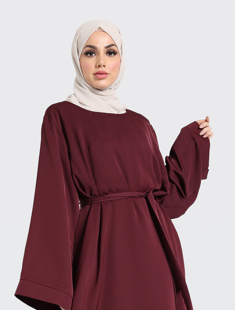 Plum Plain Abaya Uniquewallart Abaya for Women Front Side Detailed 