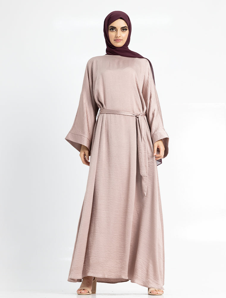 Silky Abaya Dress Muslim Women Clothing Rose Pink Uniquewallart Abaya For Women Front Side