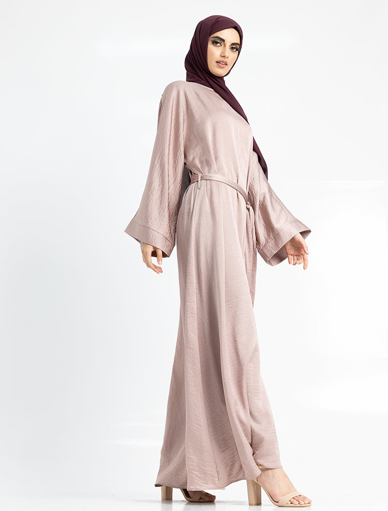 Silky Abaya Dress Muslim Women Clothing Rose Pink Uniquewallart Abaya For Women Side View