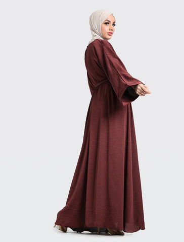 Silky Abaya Muslim Women Clothing Maroon Uniquewallart Abaya for Women Back Side
